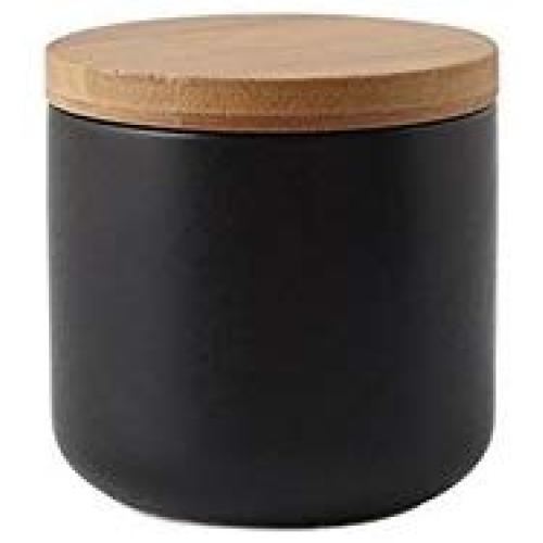 One-Pine 260ml/9 oz Air Tight Jars Ceramic Food Storage Jar Set with Airtight Seal Bamboo Lid - Tea,Sugar,Coffee,Spice Canister Set (Black)