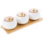 TNKML Ceramic Spice Jar Storage Jar Household Spice Jars Bamboo Tray Spice Jar Sugar Can Salter Kitchenware Spice Container-A