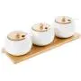 TNKML Ceramic Spice Jar Storage Jar Household Spice Jars Bamboo Tray Spice Jar Sugar Can Salter Kitchenware Spice Container-A
