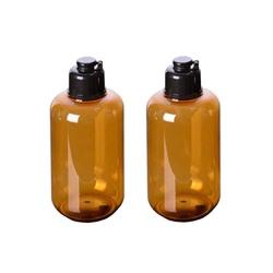 2Pcs 10 Ounce Amber Plastic Travel Bottle with Flip Cap Empty Sample Containers Jar for Emollient Water Shower Gel Emulsion