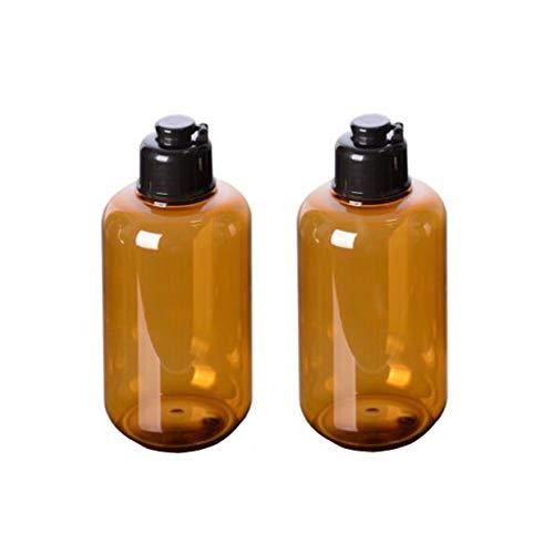 2Pcs 10 Ounce Amber Plastic Travel Bottle with Flip Cap Empty Sample Containers Jar for Emollient Water Shower Gel Emulsion