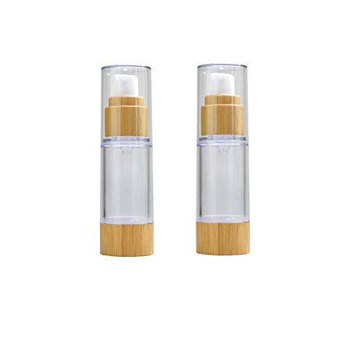 2PCS 30ml/1oz Empty Nature Bamboo Plastic Airless Vacuum Pump Emulsion Bottle with Clear Dust Cover Refillable Sample Packing Container Storage Pots Jars Vials for Body Cream Lotion Essence (Clear)