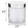 Large Clear Thick Glass Straight Sided Jar with Silver Metal Overshell Lid - 16 oz / 480 ml (4 Pack) + Labels