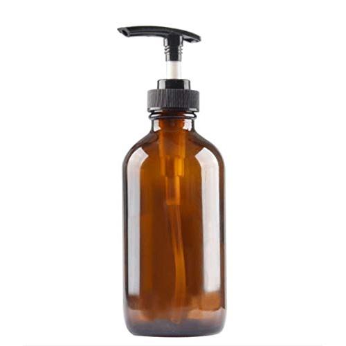 1Pack Empty Glass Brown Pump Bottles With Black Pumps Jars Pot Dispenser Container For Bathroom Shower Liquid Lotion Soap Cream Cosmetic Body Wash Foundations(250ml / 8.5oz)