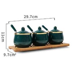 Mini Spice Jars Ceramic emerald seasoning jar three-piece European condiment bottle combination set