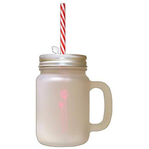 Soft Pink Palm Trees Frosted Glass Mason Jar With Straw