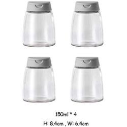 Glass Seasoning Container Jar Set, 4 Piece Storage Container Condiment Jars With Perforated Lid For Sift Shaker Lid-c