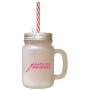 Hot Pink Forever Everlasting For Always Without End Frosted Glass Mason Jar With Straw