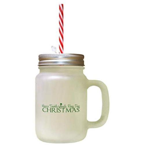 Forest GreenHave Twinkle, Jingle, Rangy Ding, Christmas Frosted Glass Mason Jar With Straw