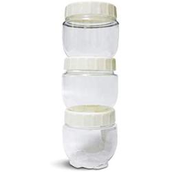 DUXU T-Lock Food Storage Containers ? Set of 3, 16Oz Twist & Lock Stackable Jars - BPA Free & Durable Plastic Snack Containers with Interlocking Leakproof Lids - Keep Food Dry & Fresh (white)