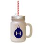 Navy&quotH" Christmas Tree Toy Monogram H Frosted Glass Mason Jar With Straw