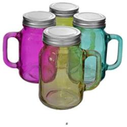 Set of 12 Assorted Color Glass 21oz Mason Jars with Lids & Handles