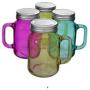 Set of 12 Assorted Color Glass 21oz Mason Jars with Lids & Handles