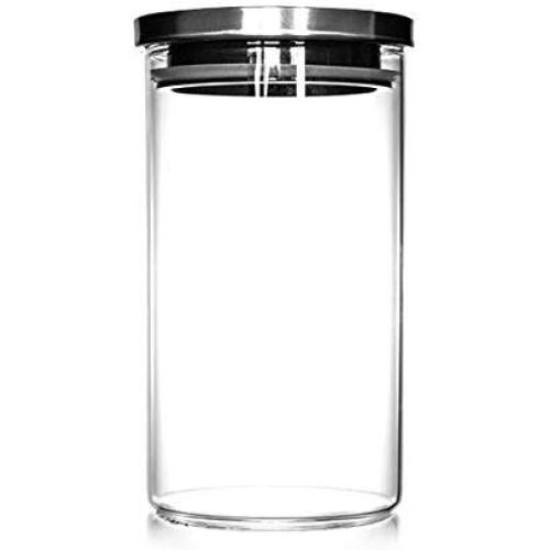Sizikato Clear Borosilicate Glass Food Storage Jar with Stainless Steel Sealed Lid.