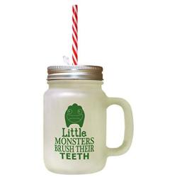 Forest GreenLittle Monsters Brush Their Teeth Frosted Glass Mason Jar With Straw