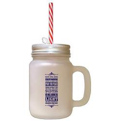 Navy Pray Peace Sleeping He Will Bring Us Goodness Light Frosted Glass Mason Jar With Straw