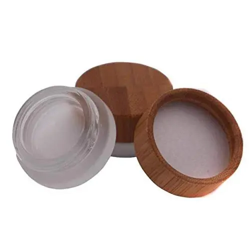 2 Stück 5g/5ml/0,17oz Leere Hochglanz-Glas-Cremetiegel Becher Kosmetik-Dosierflasche Wiederbefüllbarer Behälter für Probe- und Lagerung mit umweltfreundlichem Bambuschlid für Augencreme, Lotion, Salbe