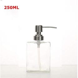 1PCS 250ml/8.5 OZ Empty Refillable Glass Shampoo Square Bottles Cosmetics Jar Pot Case Holder With Silver Pump Head And Locking System For Cleanser Makeup Essential Oil Lotion Liquids Bottles(Clear)