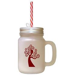 Maroon Tree #1 Frosted Glass Mason Jar With Straw