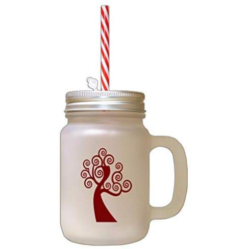 Maroon Tree #1 Frosted Glass Mason Jar With Straw