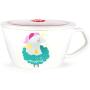 Unique Shape Microwavable Ceramic Noodle Bowl with Handle and Seal Fine Porcelain (PurpleUnicorn)