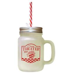 Red Movie Theater 25C Pop Frosted Glass Mason Jar With Straw