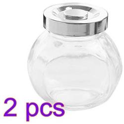 BESTONZON 4Pcs Storage sealed cans in glass with lid round shape clear dry food pantry containers for cereal cookie sugar and flour