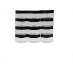 Vranky 4oz Clear Straight Sided PET Plastic Jars(12 pack) with Black Lids &Labels & Spoon,Low Profile Refillable Empty Containers-Great for Cosmetics, Kitchen, Gifts & Travel-BPA Free