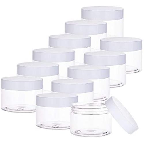 PH PandaHall 12 pcs 120ml(4 Oz) Empty Clear Plastic Slime Storage Favor Jars Wide-Mouth Sample Containers Round Cosmetic Travel Pot with White Screw Cap Lids for Beads Jewelry Make Up Nails Art
