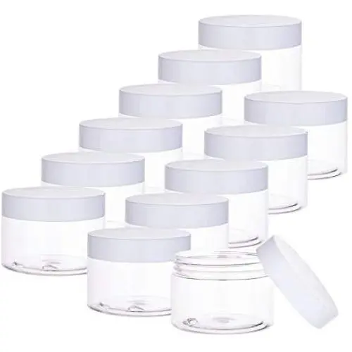PH PandaHall 12 pcs 120ml(4 Oz) Empty Clear Plastic Slime Storage Favor Jars Wide-Mouth Sample Containers Round Cosmetic Travel Pot with White Screw Cap Lids for Beads Jewelry Make Up Nails Art