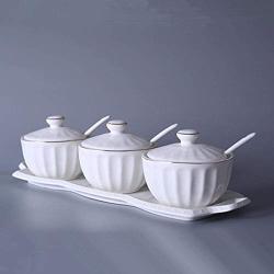 Kitchen seasoning box/Ceramic Condiment Storage Container and Porcelain Plate Handmade Outline Seasoning jar Three-Piece Set