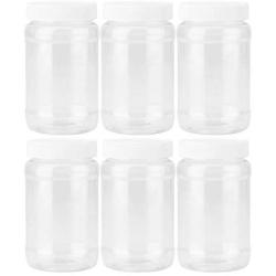 Fasmov 17 oz Plastic Jars with Screw on Lids Storage Jars with White Sealing Caps, Set of 6