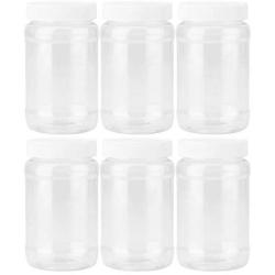 Fasmov 17 oz Plastic Jars with Screw on Lids Storage Jars with White Sealing Caps, Set of 6