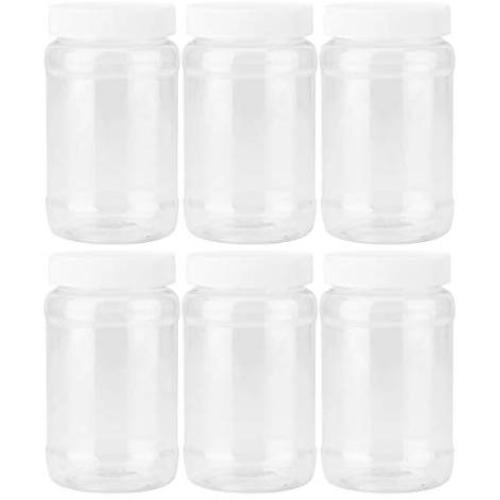 Fasmov 17 oz Plastic Jars with Screw on Lids Storage Jars with White Sealing Caps, Set of 6