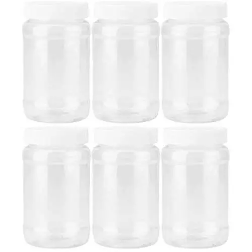 Fasmov 17 oz Plastic Jars with Screw on Lids Storage Jars with White Sealing Caps, Set of 6 Fasmov 17 oz Plastic Jars with Screw on Lids Storage Jars with White Sealing Caps, Set of 6