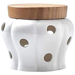 DecentGadget Ceramic Food Canister Hollow Out Storage Jar Bamboo Lid for Serving Chillies Garlic (Hollow Out)