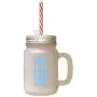 Light Blue Food Cook Happiness Frosted Glass Mason Jar With Straw