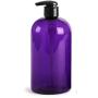 Baire Bottles - 16 Ounce Purple Plastic Bottles with Black Lotion Pumps - Organize Soap, Shampoo and Lotion - PET, Lightweight, No BPA - 6 Pack, including 6 Damask Labels