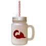 Maroon Maine Coon Cat Silhouette #2 Frosted Glass Mason Jar With Straw