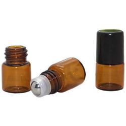 Rimandy Mini Tiny 1ml Amber Glass Metal Ball Roller Essential Oil Bottles Empty Refillable Roll On Glass Bottle Vials Jar for Perfume Aromatherapy Lip Balm Cream Liquid with Black Cap