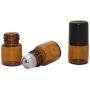 Rimandy Mini Tiny 1ml Amber Glass Metal Ball Roller Essential Oil Bottles Empty Refillable Roll On Glass Bottle Vials Jar for Perfume Aromatherapy Lip Balm Cream Liquid with Black Cap