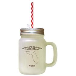 Brown WorldS Coolest Floridian Aunt FL Frosted Glass Mason Jar With Straw