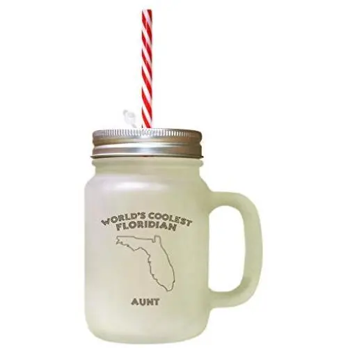 Brown WorldS Coolest Floridian Aunt FL Frosted Glass Mason Jar With Straw Brown WorldS Coolest Floridian Aunt FL Frosted Glass Mason Jar With Straw