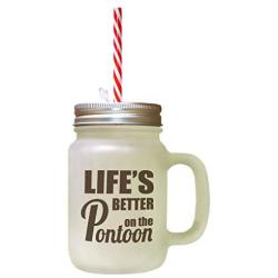 Brown LifeS Better On The Pontoon Frosted Glass Mason Jar With Straw