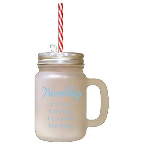 Light Blue Friendship Not A Big Thing ItS Million Thing Frosted Glass Mason Jar With Straw