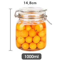 Kitchen Food Storage Jar Airtight Food Storage Storage Jar 5 Square Glass Spice Bottles Transparent Glass Lids Stainless Steel Buckle Airtight Food Storage Spice Container Set 1000ML