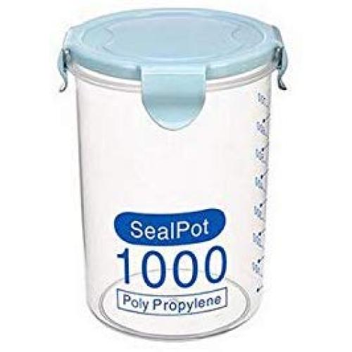 Smileshop01 Rice Beans Storage Jar with Seal Cover 4 Lattices Refrigerator Food Preservation Container Plastic Kitchen Storage Box,1000ml Blue