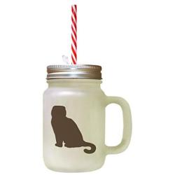 Brown Scotish Fold Cat Silhouette Frosted Glass Mason Jar With Straw