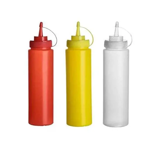 3PCS 16oz/480ML Leere Kunststoff-Spritztiegel, Soßen-BBQ-Ketchup-Senf-Lagervorrat, Glas für Küche, Esszimmer (Farbe Zufall)