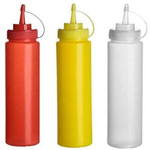 3PCS 240ml/8oz Empty Refillable Plastic Squeeze Sauce Bottles Dispense Salad Dressing Bottles Seasoning Container Storage Jar Pot With Lid for Condiment Ketchup Honey Vinegar Mustard Jam